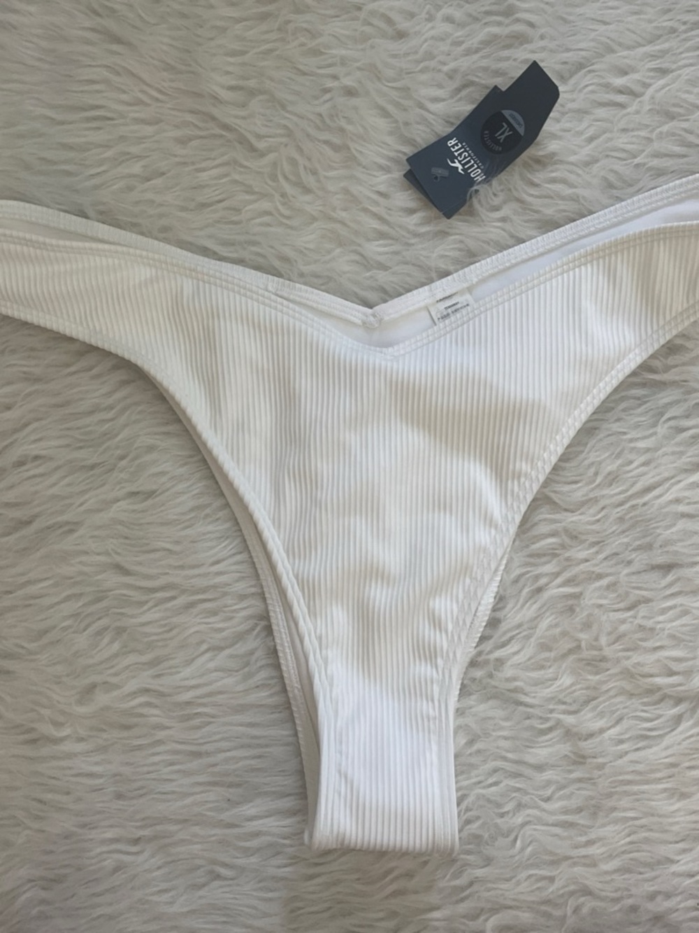 Hollister White Ribbed V-Cut Bikini Bottom